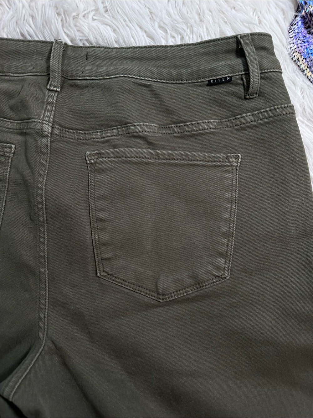 Risen • x Wild Oak Boutique Army Green Distressed Hem Jeans - Picture 4 of 15